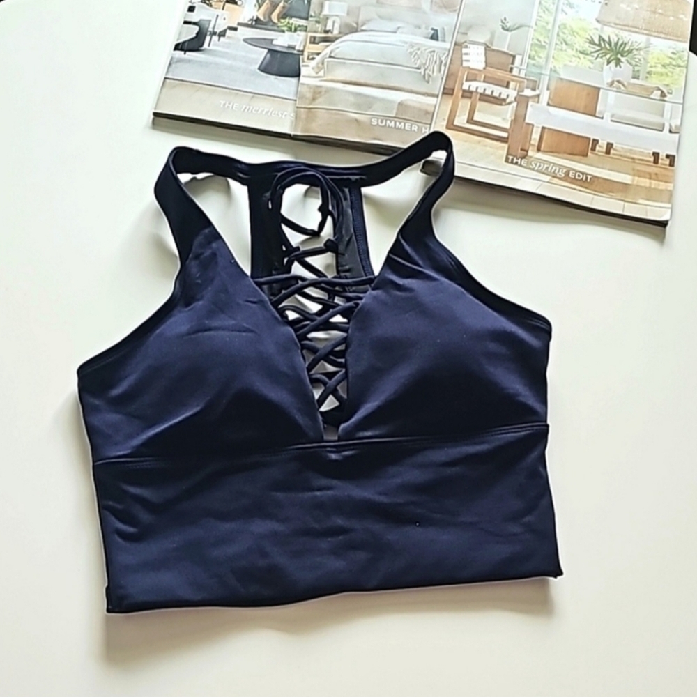 NWOT Navy Blue Strappy Bikini Top
